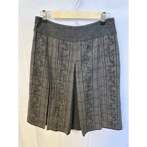 Ann Taylor Loft Wool Blend Grey‎ Pleated Beaded Embroidered Midi Skirt Size 4 - Picture 6 of 13
